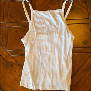 Free People White Ribbed Square-Neck Tank Top -